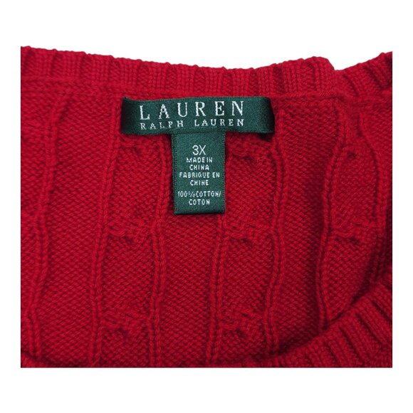 Lauren Ralph Lauren Red Cable Knit Sweater 3X 100% Cotton Womens Tunic Style - Picture 6 of 13